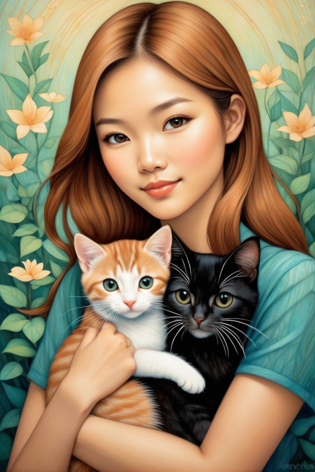 20240127233117 3611559439 by Duy Huynh, by Audrey Kawasaki, by Becky Cloonan, cute 18 year old woman and her kitten, digital oil pastel on canvas_lora_oil.png